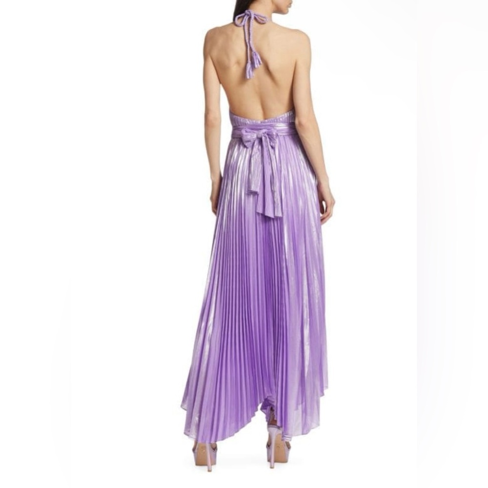 Alice + Olivia Arista Halterneck Accordion Pleat Maxi Dress in lavender Size 2 - Picture 3 of 12